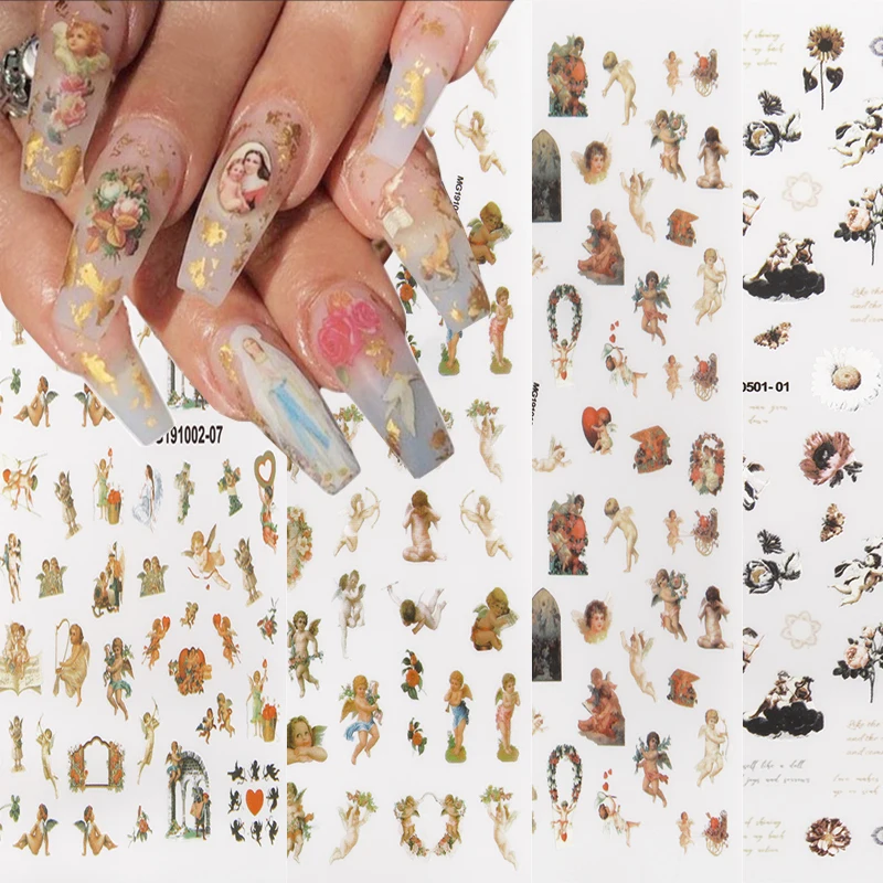 Наклейки для ногтей с ангелом 3D наклейка на тыльную сторону цветок бесшовный