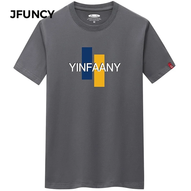 

JFUNCY Oversize S-6XL Men Loose Tee Tops 100% Cotton Short Sleeve Letter Print Men's T-shirt Summer New Male Casual Tshirt