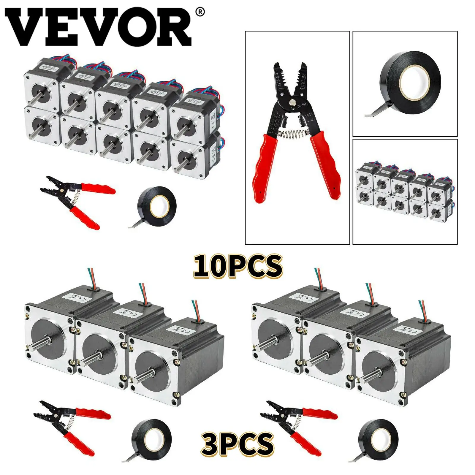 

VEVOR 10 шт. NEMA 17 59Ncm / 3 шт. NEMA 23 1,9 нм шаговый двигатель с высоким крутящим моментом с зачисткой проводов 2 фазы для лазерных резцов с ЧПУ гравер