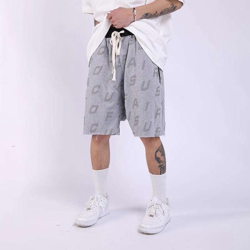 

Hip Hop Letters Foam Print Shorts Summer Streetwear Loose Casual Raw Edge Casual Five-point Pants Harajuku Mens Sweat Shorts