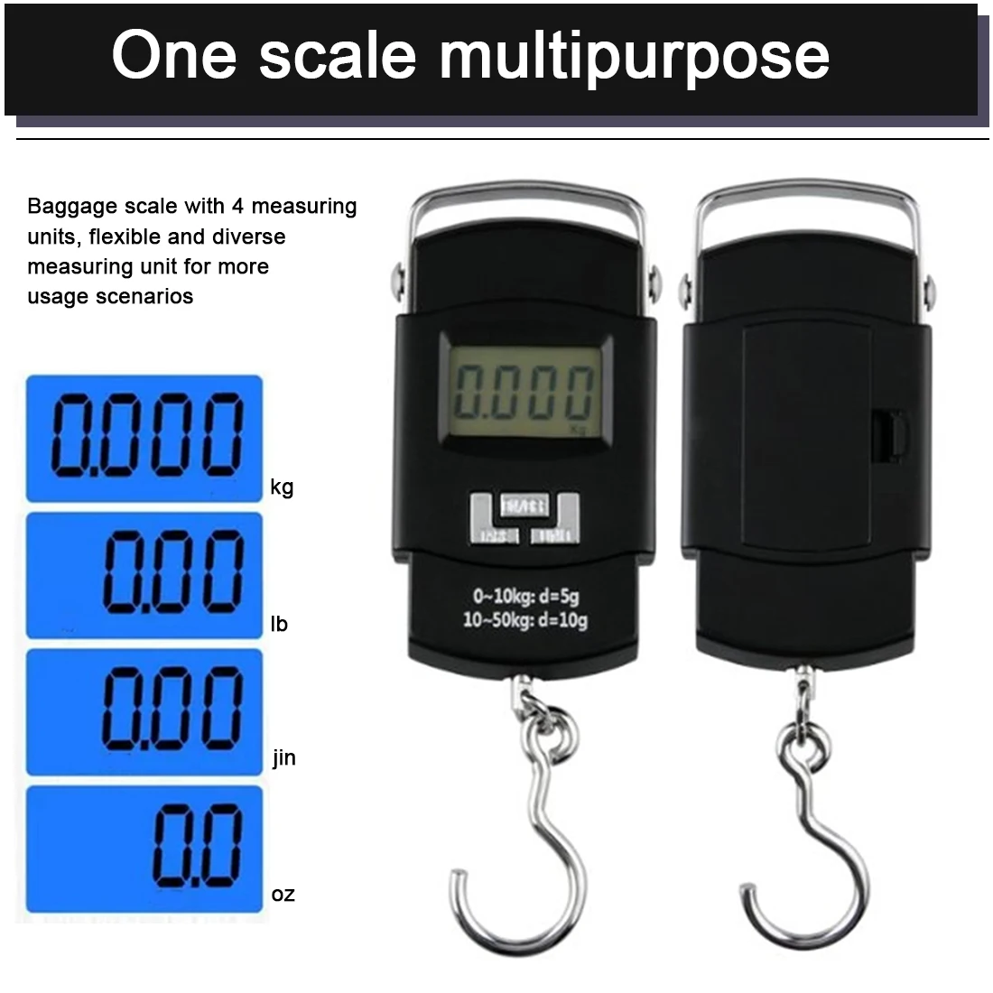 

50KG/110LB 10g Electronic Portable Digital Scale Hanging Hook Fishing Travel Luggage Weight Scale for Baggage Balance Steelyard