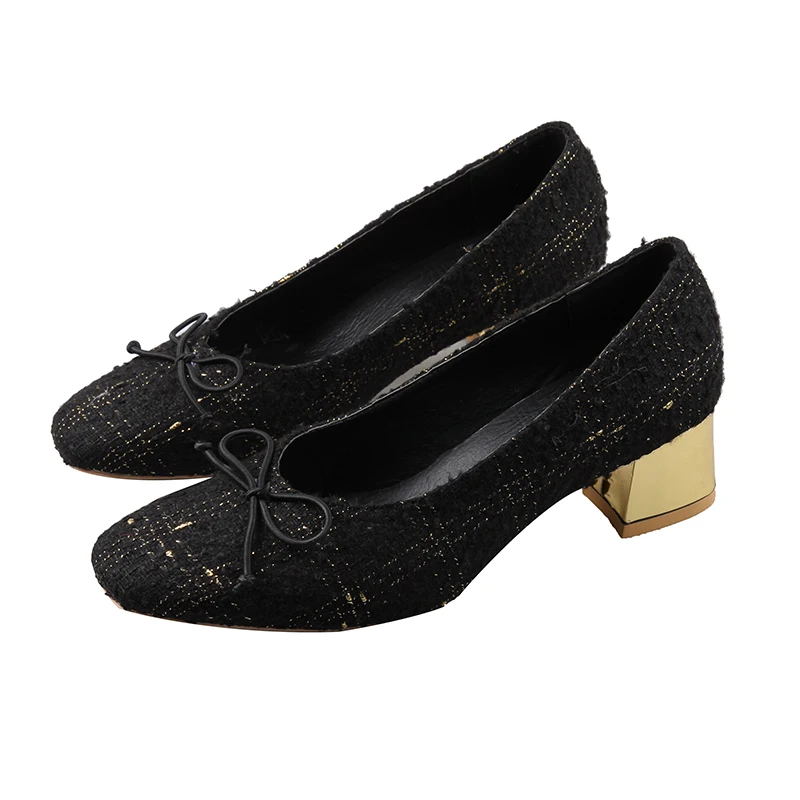 

Women's shoes pumps 2020 spring new square head bow single shoes thick heels