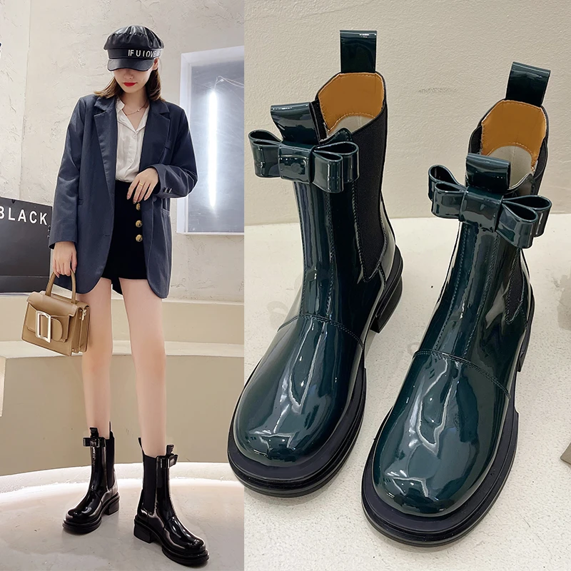 

Genuine Leather Platform Women's Chelsea Boots Luxury Designer Model Catwalk Female Short Boots Autumn Winter Casual Girl Shoes