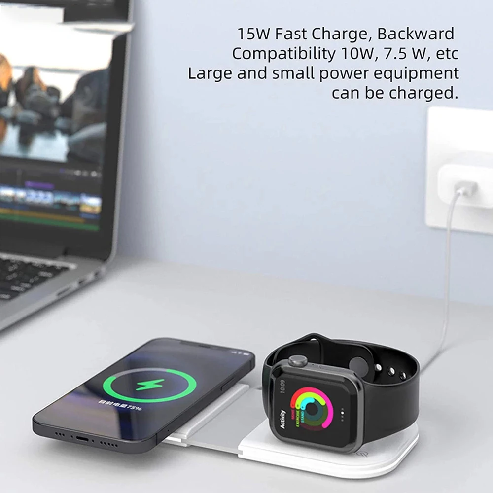 2 в 1 Складная магнитная Беспроводная зарядная док станция 15 Вт Быстрая зарядка