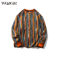 wqjgr autumn winter 2022 long sleeve pullover sweater women o neck collar knitted stripes top loose korean womans sweater