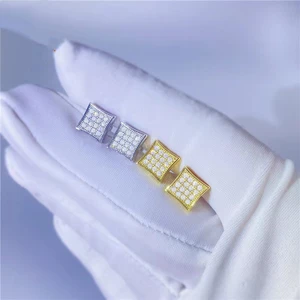 Hiphop S925 Silver D Color Moissanite Geometric Earrings for Women Men Bling Iced Out Moissanite Diamond Earrings Birthday Gift