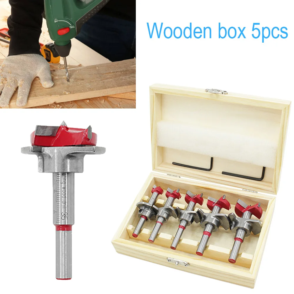 

5pcs 15-35mm Forstner Carbon Steel Boring Drill Bits Woodworking Self Centering Hole Saw Tungsten Carbide Wood Cutter Tools Set