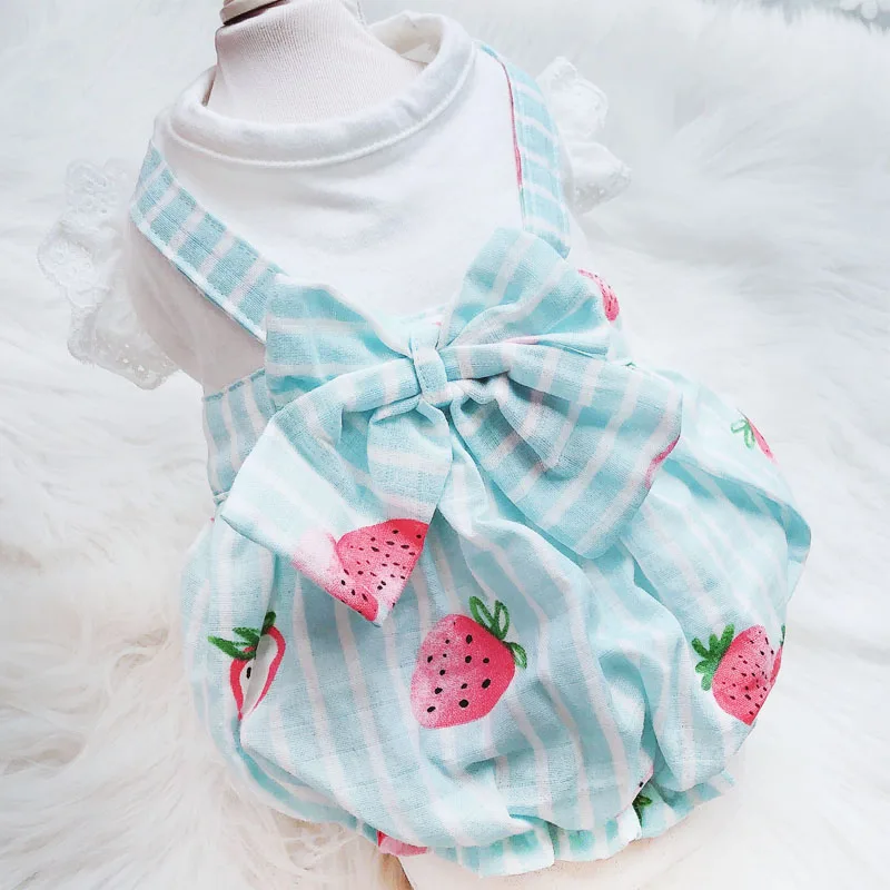 С изображением клубники для домашних животных Одежда полоски бутон собаки кошки
