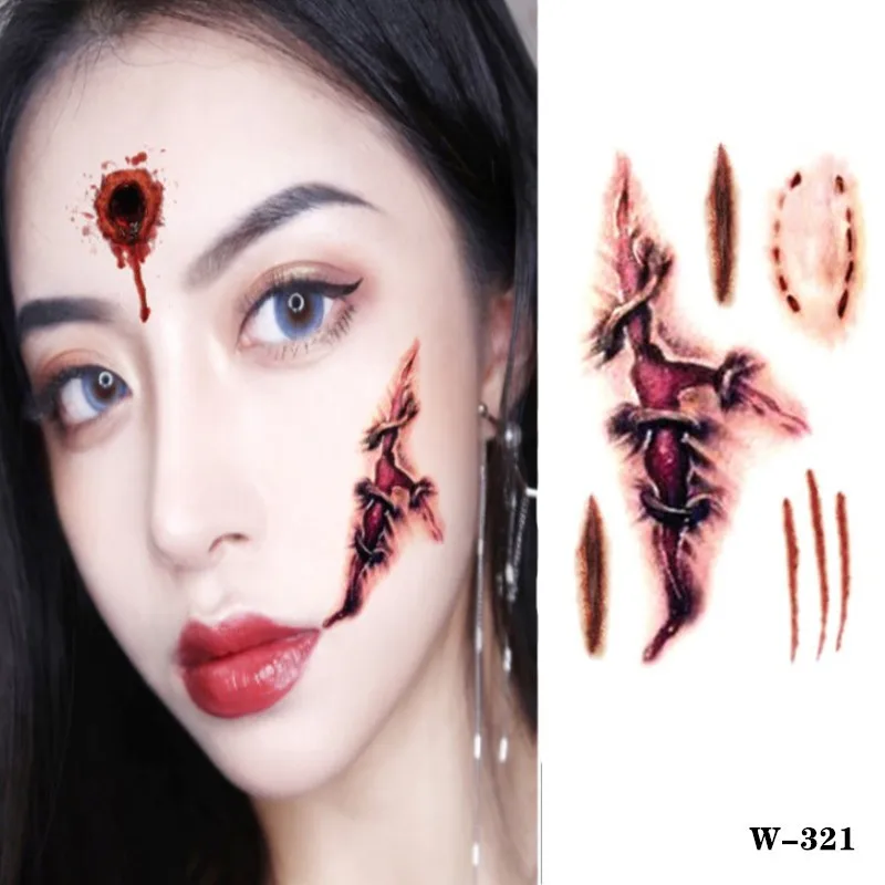 1 шт. водостойкие тату для Хэллоуина Зомби Шрамы Татуировки с искусственной
