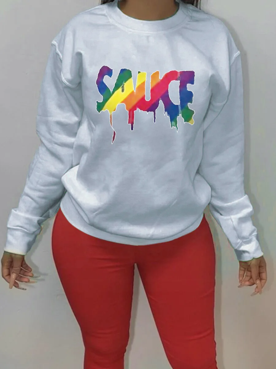 

Oversized Hoodie Sweatshirt Winter Print Letter Round Neck Long Sleeve Ladies Top Plus Size