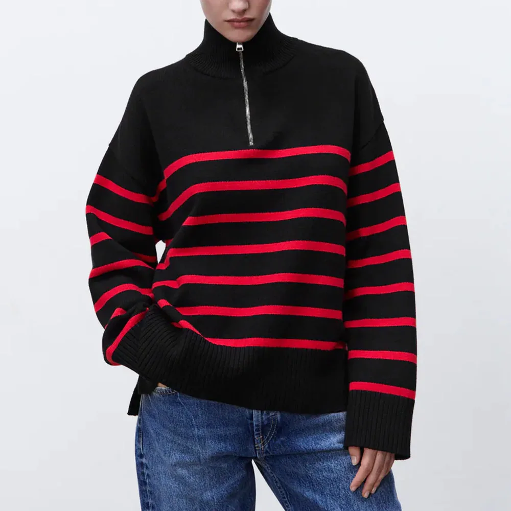 

Women's 2021 Autumn and Winter New Striped Turtleneck Sweater Fashion Casual All-match Long-sleeved Female Chic Pullover
