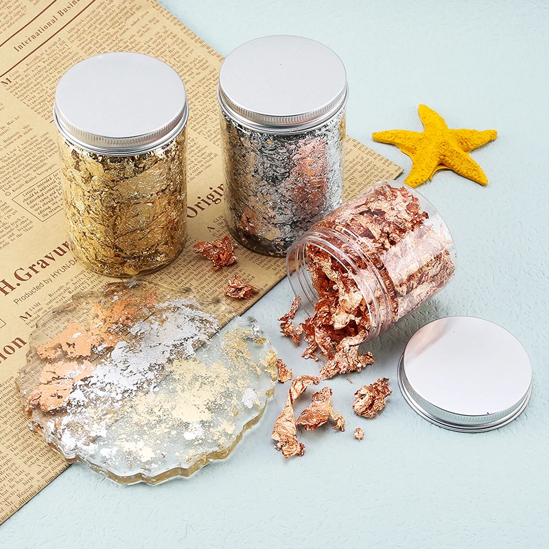 

1 Bottle Shiny Gold Foil Jewelry Luxury Resin Decoration Paper Handicrafts Flake Sliver Leaf Nail Beauty Gilding DIY Art Craft