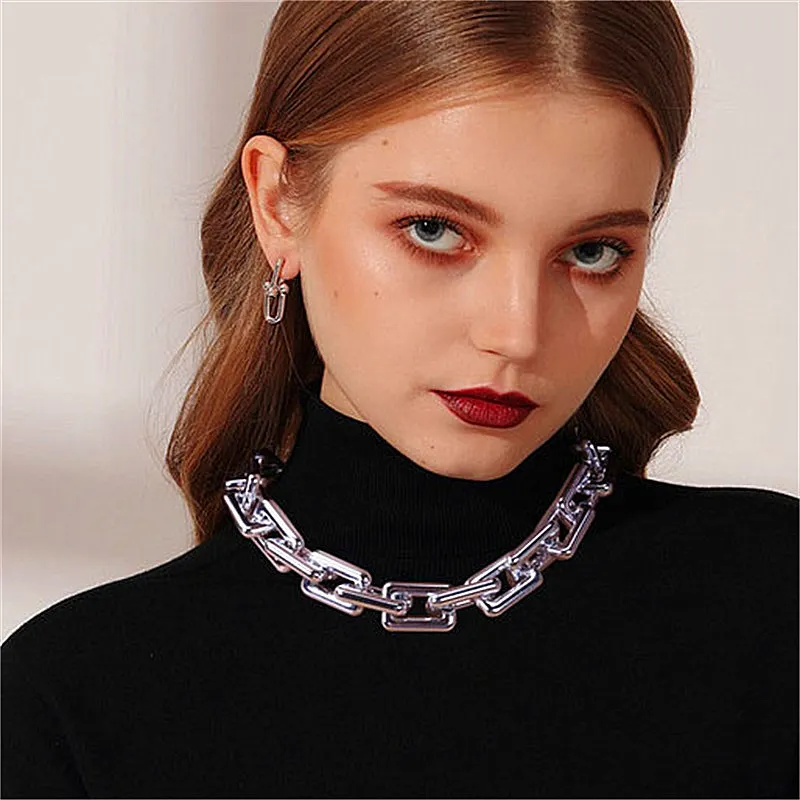 

IPARAM Vintage Heavy Metal Square Chain Choker Necklace Statement Punk Gold Thick Chain Geometric Collar Necklace Female Jewelry