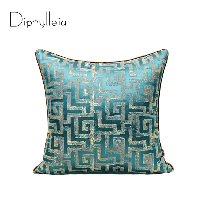 

Diphylleia Modern Upholstery Throw Pillow Cover Abstract Geometric Chinese Style Jacquard Square Cushion Case Chic Home Decor