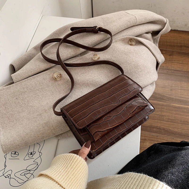 

Vintage Square Crossbody Bag 2020 Fashion New Quality PU Leather Women's Designer Handbag Stone pattern Shoulder Messenger Bag