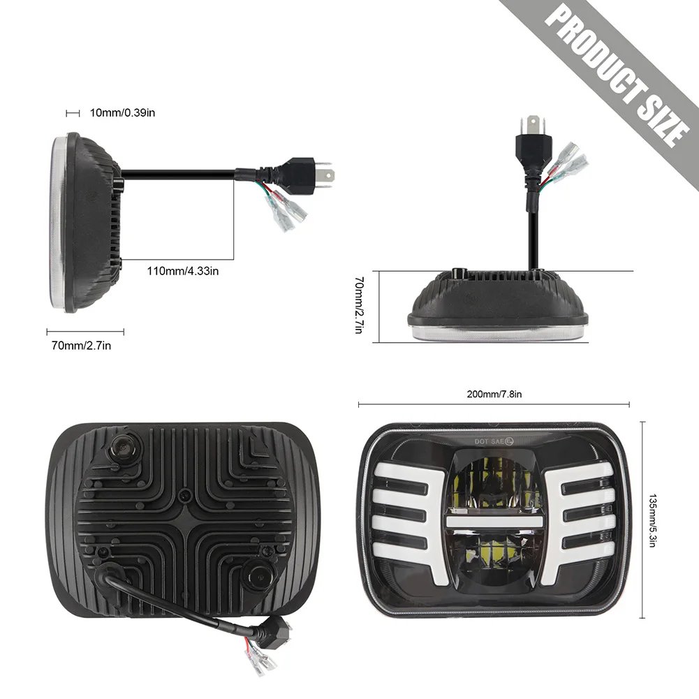 

LED Headlight w/ DRL Turn Signal Unique Parts 7x6 Square Portable Car Ornaments for GMC Savana 1500 2500 3500 Safari
