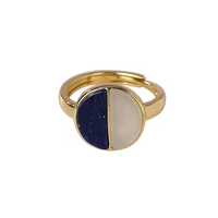 925 sterling silver gold plated natural hetian jade lapis lazuli ring personalized simple womens open ring