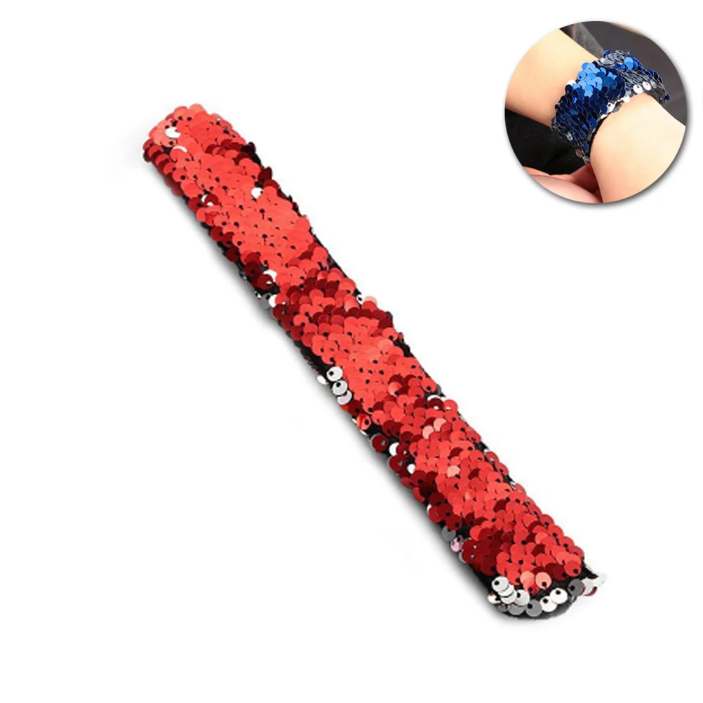 

Double Colors Sequin Slap Bracelets Party Wrist Strap for Kids Party Favors (Red And Silver)