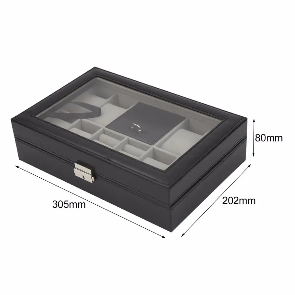 

8+3 Mixed Grids Watch Box Pu Leather Suede Inside Word Buckle Storage Jewelry Display Storage Mens Case