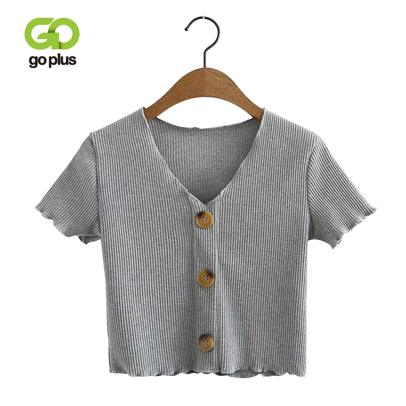 Женский укороченный топ на пуговицах GOPLUS сексуальная Летняя короткая футболка в
