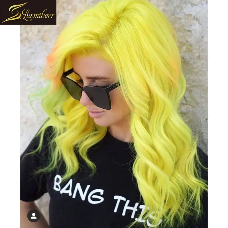 Малазийские Remy желтые 13 × 6 глубокая часть фронта шнурка человеческих волос