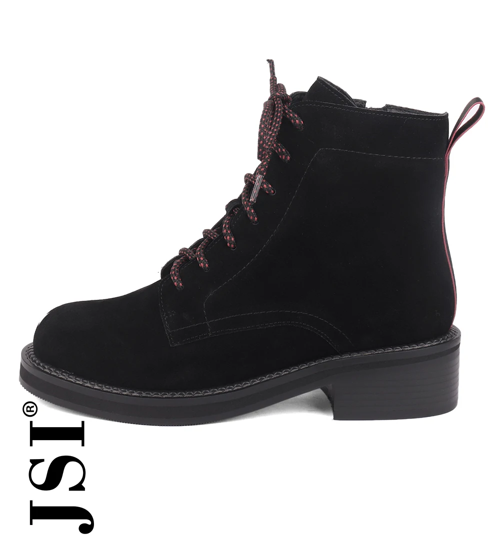 JSI/зимние женские ботильоны Дамская обувь на среднем каблуке, с круглым носком, на шнуровке классические женские ботинки из натуральной кожи на квадратном каблуке, jc474
