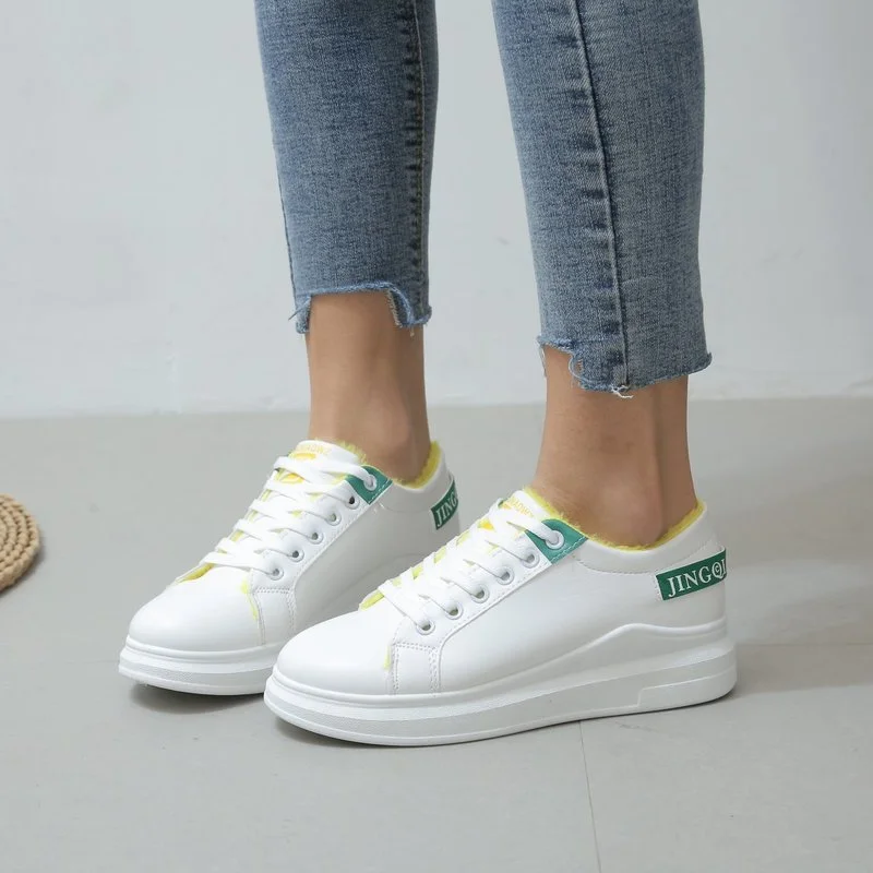 

Women's Small White Shoes Autumn New Solid Color Lace-up Flat Casual Shoes Comfortable and Light Outdoor Plus Velvet Warm Shoes