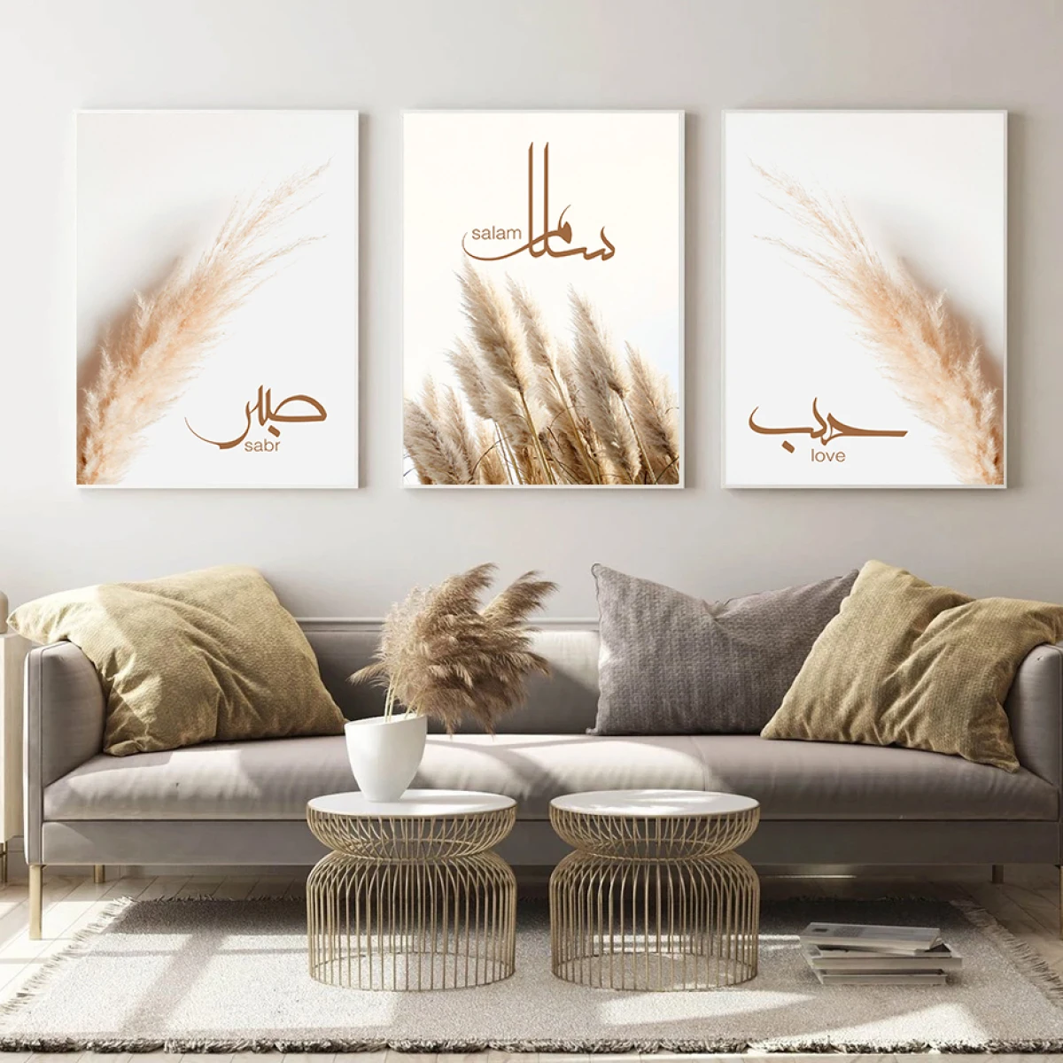 

Bohemia Pampas Grass Islamic Wall Art Canvas Love Salam Sabr Calligraphy Poster and Prints Print Paintings Bedroom Home Decor