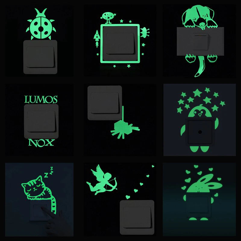 Детская светящаяся наклейка из ПВХ с переключателем мультяшная в темноте на