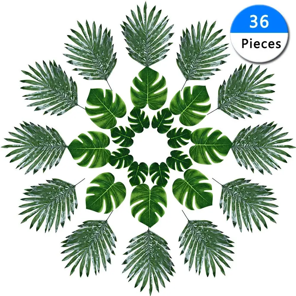 

36PCS Artificial Fake Lifelike Tropical Palm Leaves Plants Home Party Decor