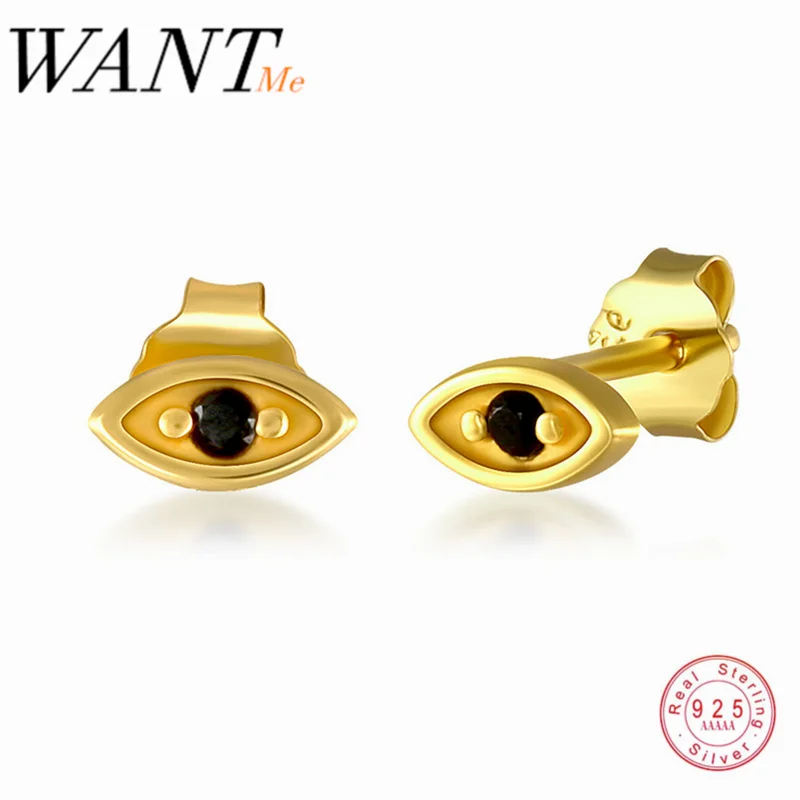Женские серьги гвоздики WANTME из серебра 925 пробы с черным