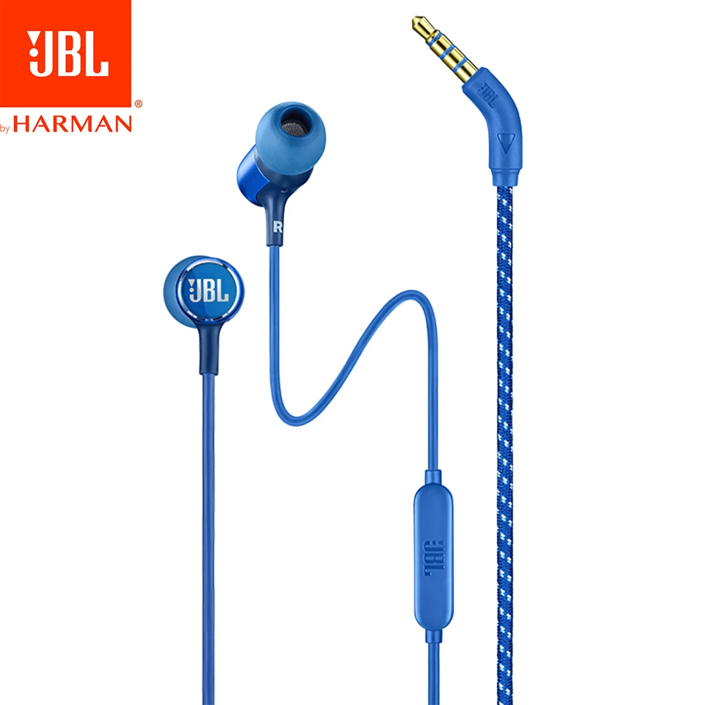Синий JBL LIVE100 3,5 мм проводные наушники стерео звуковая линия управления Спортивная гарнитура Live 100 Глубокий Бас Звук Наушники громкой связи с микрофоном - Цвет: Синий