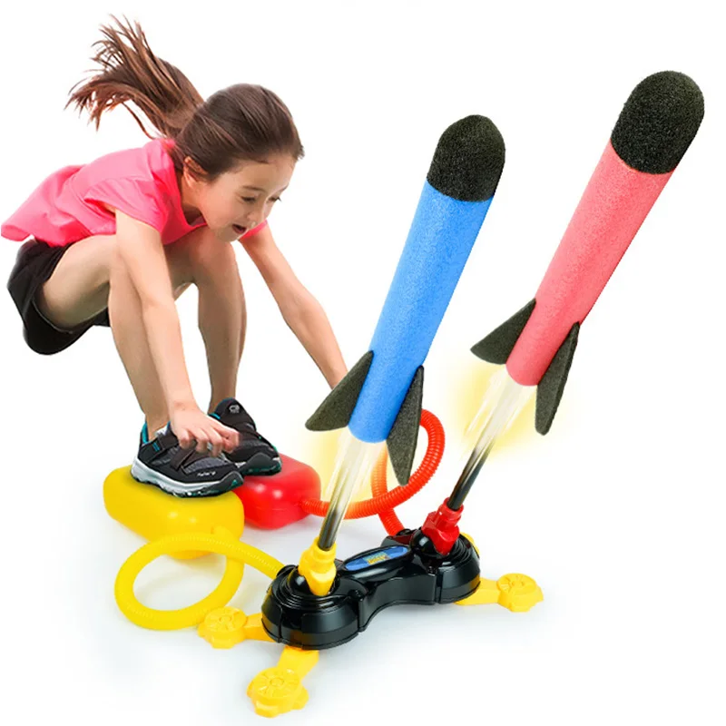 

Kid Air Pump Jump Stomp Blower Foam Gun Model Launch Launcher Rocket Pop Up Toy Sports Toys For Boys Kids Children Baby Girls