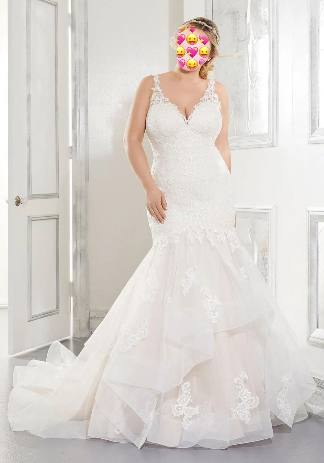 

Lace Bodice Wedding Dresses Mermaid Vestido De Casamento Spaghetti Straps Bridal Dresses Plus Size Layers Organza