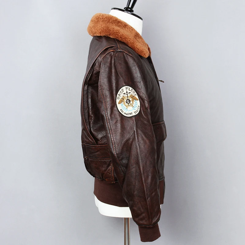 Мужская кожаная куртка-бомбер Air 2020 коричневый облегающий жакет из натуральной