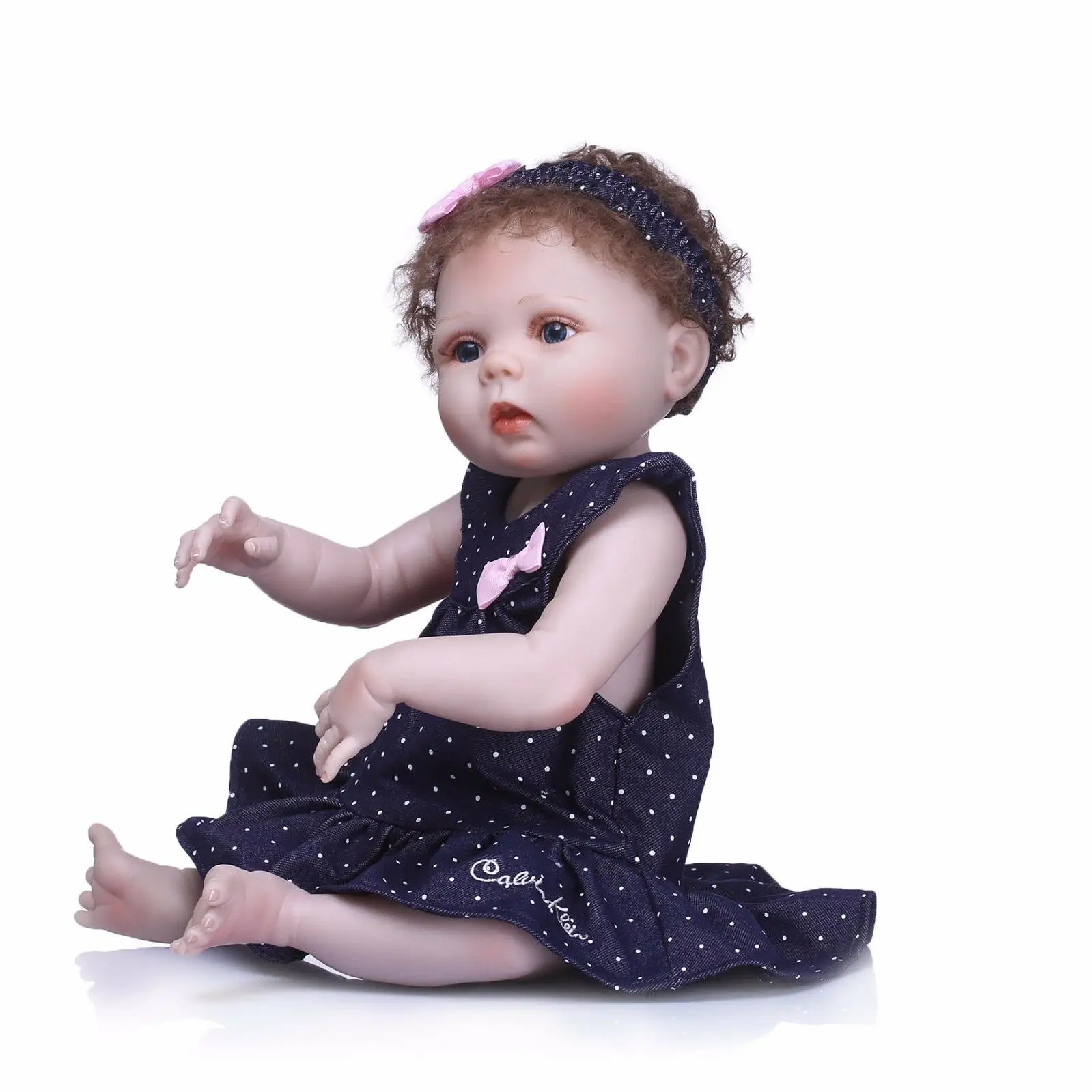 

Reborn Baby Doll Girl Lifelike Full Body Vinyl Silicone Handmade Curly Hair 22'' Baby Girl Toys Toys For Children