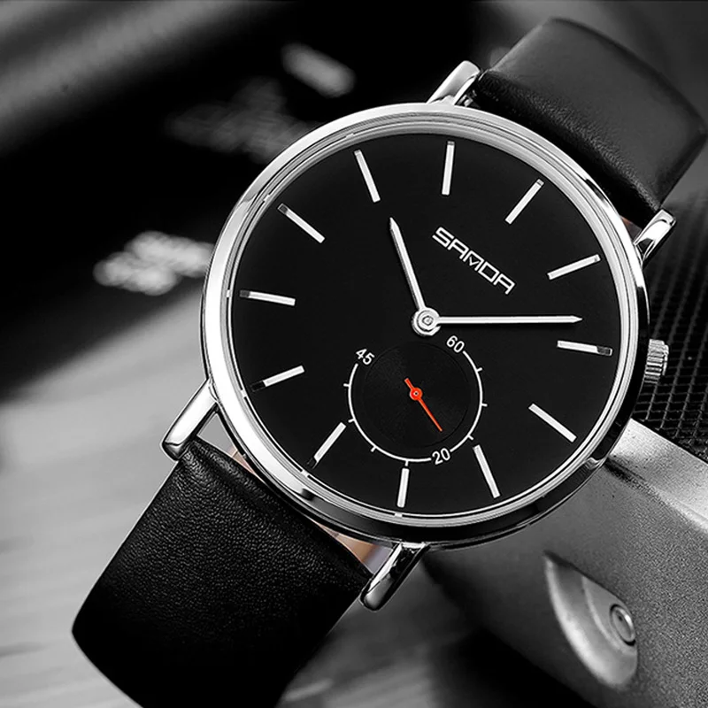 Роскошные Брендовые мужские наручные часы простой дизайн с двойным циферблатом