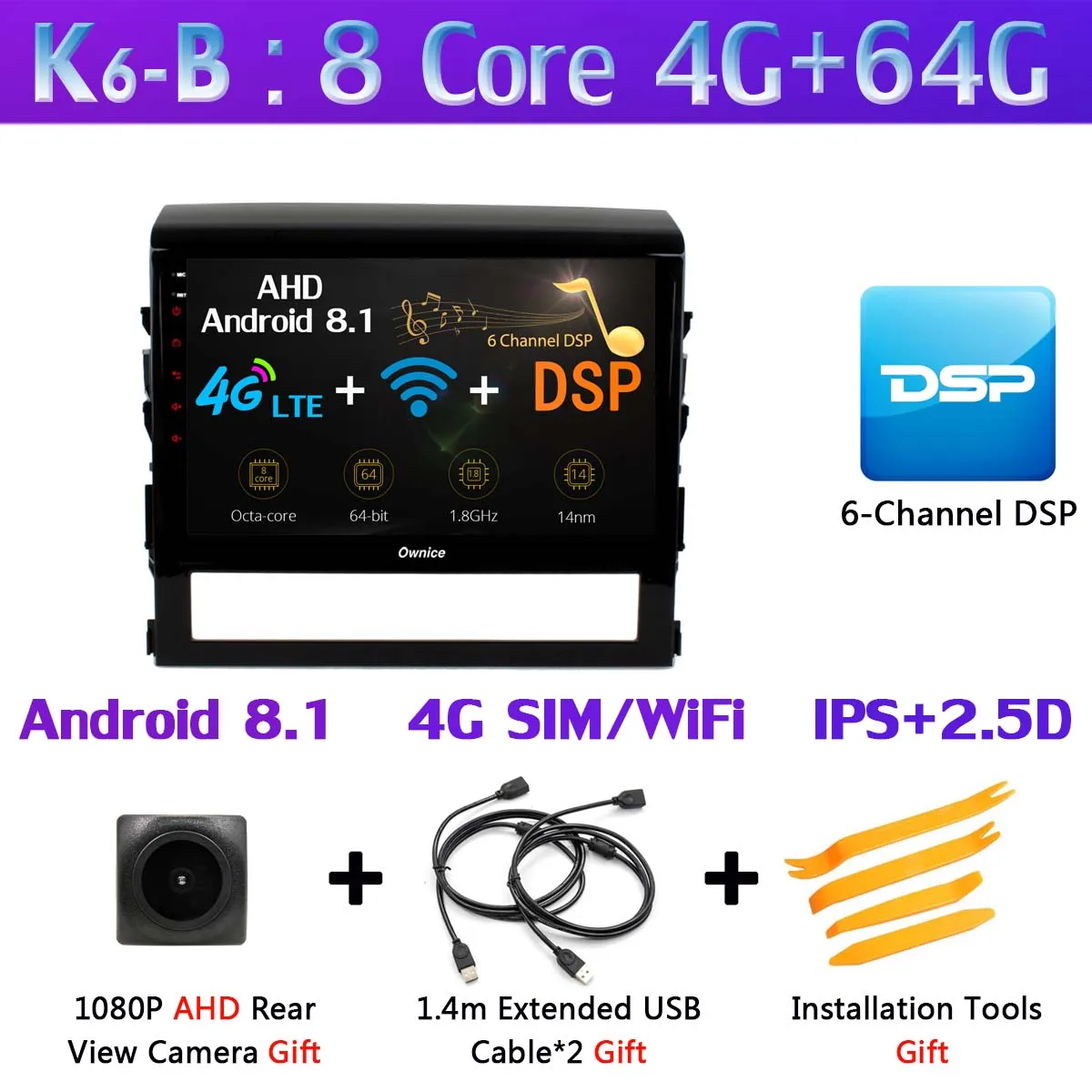 K6-B 360 ° 4* AHD камера Восьмиядерный Android 9,0 4G+ 64G SPDIF DSP CarPlay Автомобильный плеер для Toyota Land Cruiser 11 200- gps радио - Цвет: K6-B