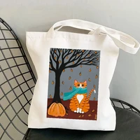 2021 shopper french press coffee cats clever printed tote bag women harajuku shopper handbag girl shopping bag lady canvas bag