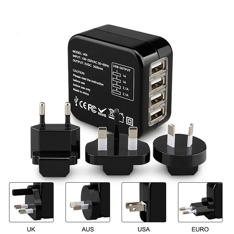 

Новый универсальный дорожный адаптер с несколькими разъемами 4USB, штепсельная Вилка для США, Великобритании, ЕС, Австралии