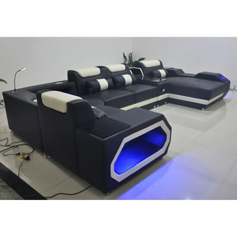 Cbmmart Smart Home Living room furniture leather sofa set with LED Lights/bluetooth/speaker | Мебель