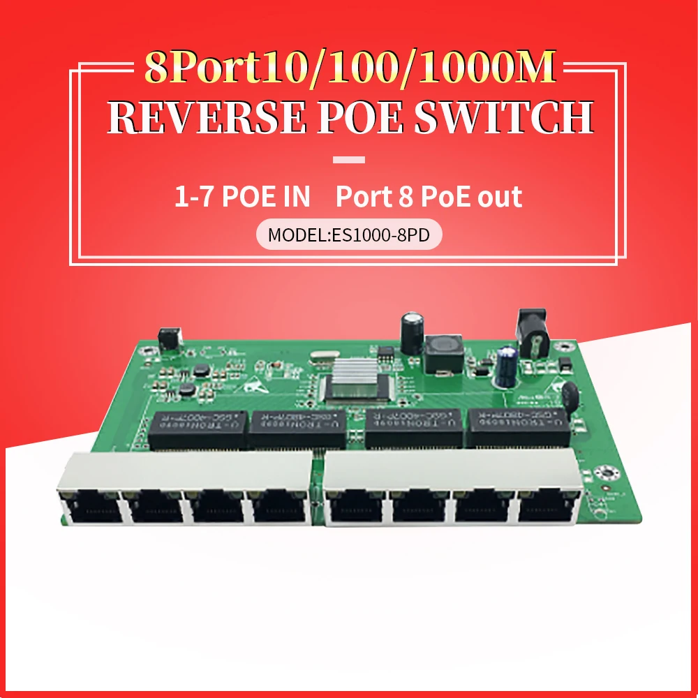 4pcs HOT Sell 8 Port 10/100/1000M Ethernet Unmanaged  PSE Switch 7 Port PD Switch 24v-48V Reverse Poe Switch of PCBA Board hot sell 8 port 10 100 1000m ethernet unmanaged pse switch 7 port pd switch 24v 48v reverse poe switch of pcba board