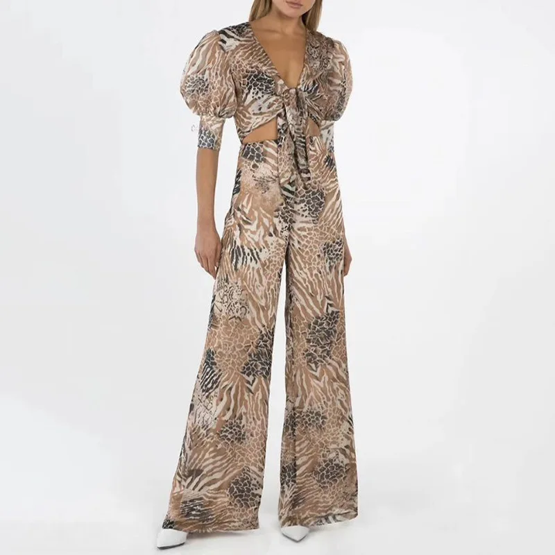 Женские брюки наборы цветочный принт Обрезанные Топы и высокая талия