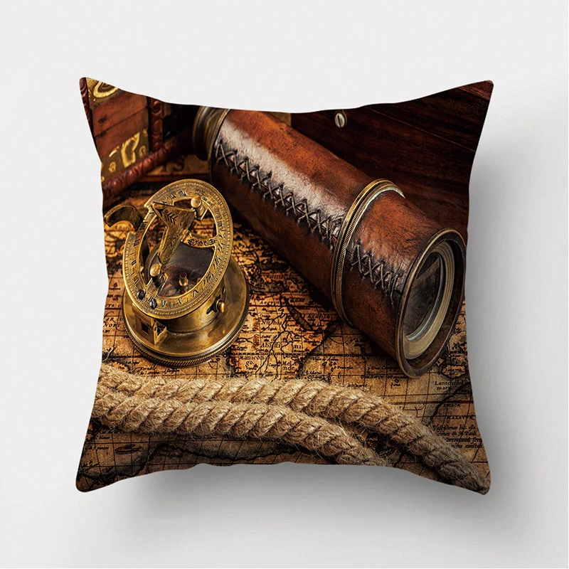 Retro Compass Clock Pattern Decorative Cushion Pillowcase Polyester Cover Throw Pillow Sofa Decoration Pillowcover 40954 | Дом и сад