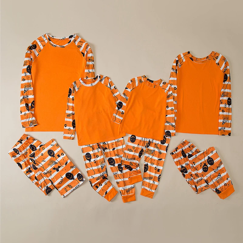 

Halloween Party Family Matching Outfits Two Pieces Casual Pajamas Sets Dad Mom Daughter Family Look Stripe Sleepwear Kids Suits
