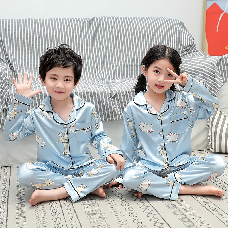 Autumn Winter Boy Long Pajamas Set Kids Home Cloth Sleepwear Girls Long Kids Pijamas Girl Long Top + Pant Print Kids Pajamas Set