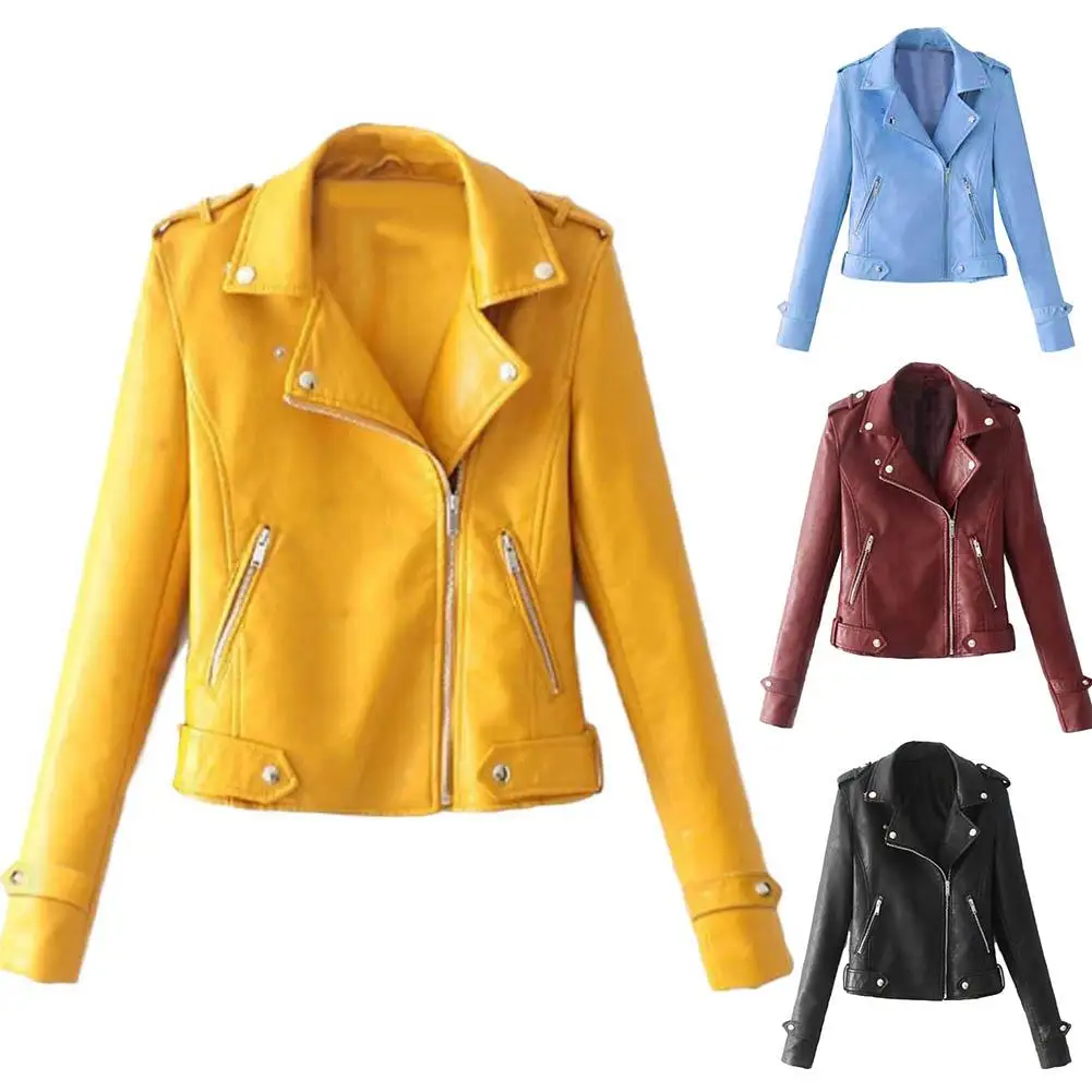 

Autumn Women Black Slim Cool Lady PU Leather Jackets Sweet Female Zipper Faux Femme Outwear Coat Plus Size Short Jacket