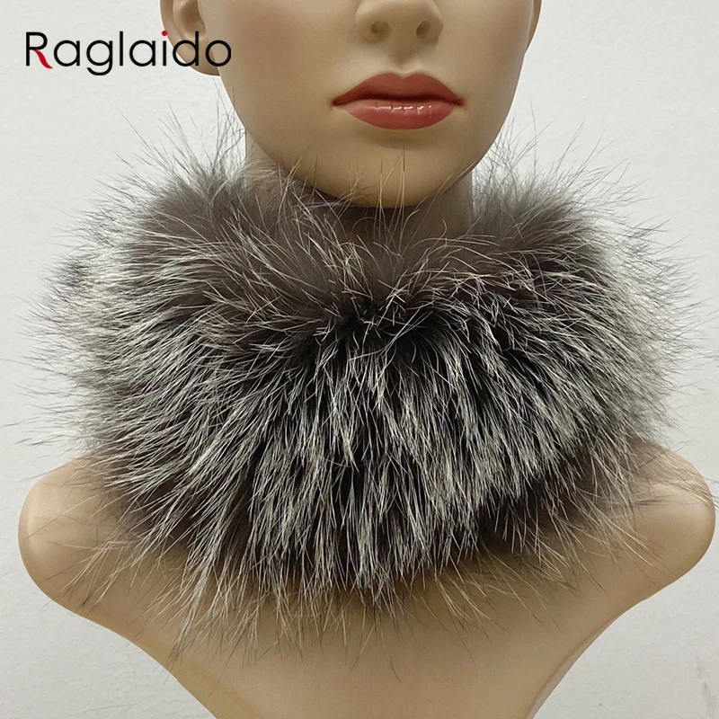 

Women Fox Fur Ring Scarf Natural Fluffy NeckWarmer Winter Female Warm Stylish Solid Knitted Ring Scarves