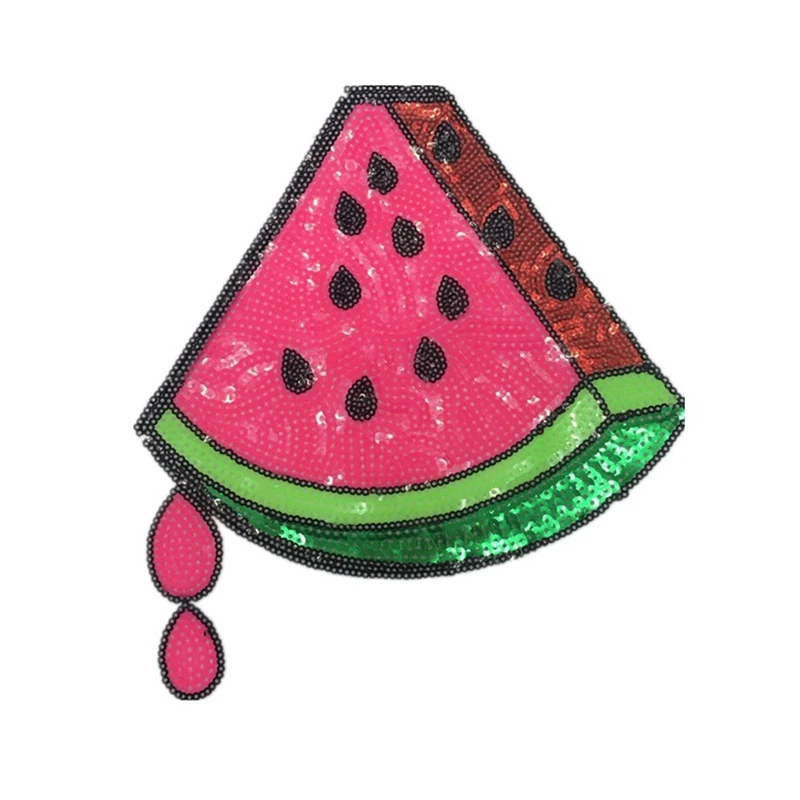 

New Sequins Pink Watermelon Patches Sewing Embroidered Applique for Jacket Clothes Stickers Badge DIY Apparel Accessories