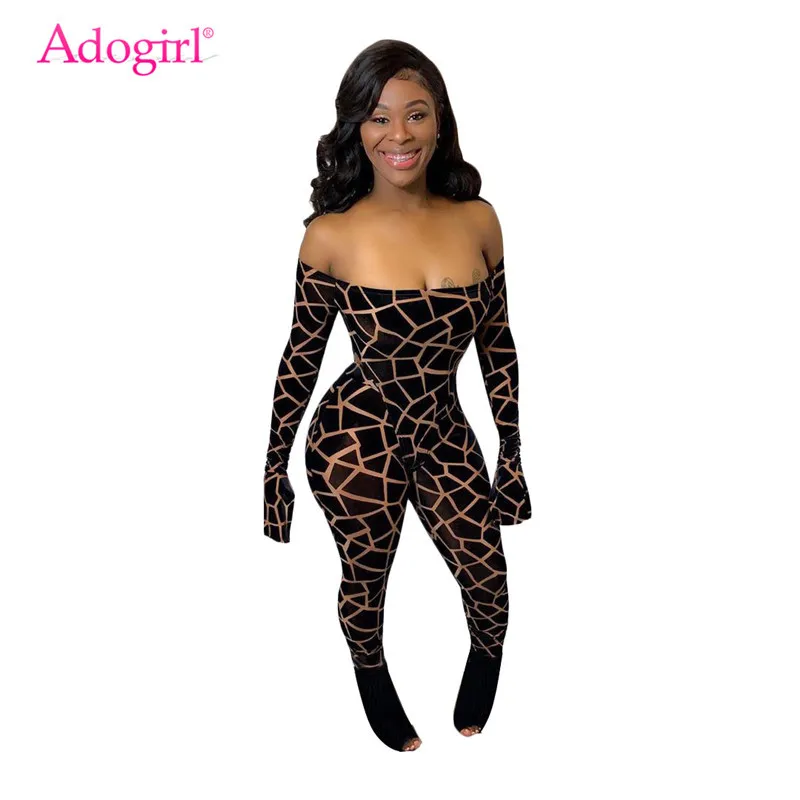 Adogirl Асимметричный клетчатый комбинезон с принтом из прозрачной сетки женский